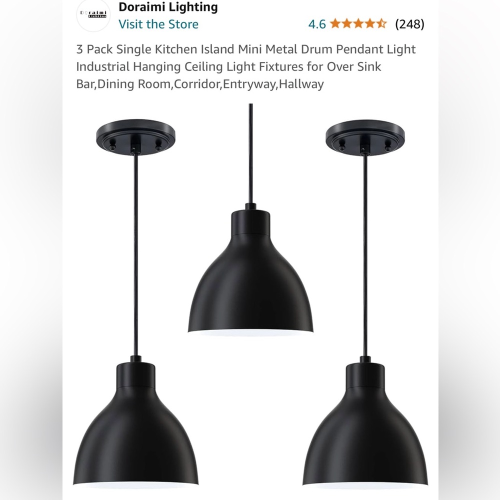 Haolike 3 Pack Single  Mini Metal Drum Pendant Light by Doraimi Lighting